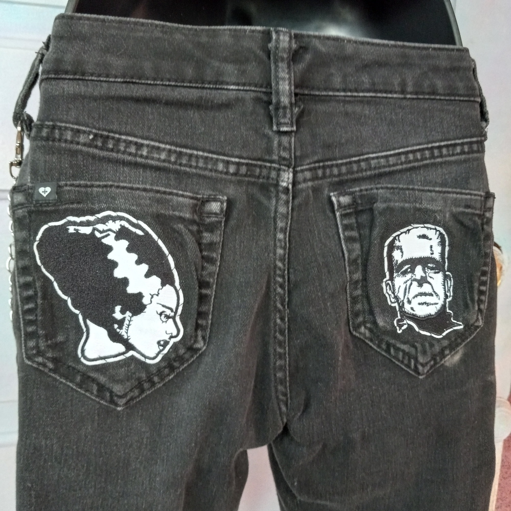 Frankensteins Monster & Bride mashup custom OOAK unique skinny jeans! - Picture 12 of 12